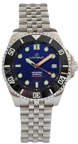 Lorenz 1000 Meter 21064BB - Automatische Herrenuhr aus Edelstahl - Professionelle Taucheruhr mit Heliumventil - Box mit Ersatzgummiband und Schraubendreher, blau, Modern