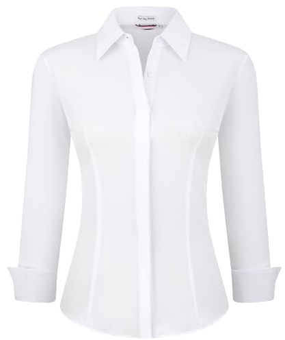 Alex Vando Womens Dress Shirts Wrinkle Free Regular Fit Long Sleeve Stretch Work Shirt, Hidden Placket White, 3XL