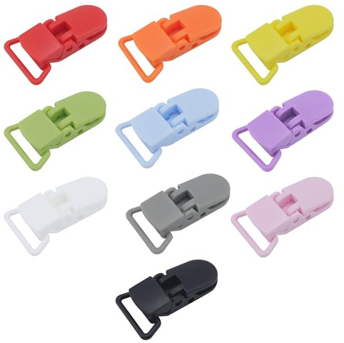 Paquete de 50 extremos de repuesto para chupete, cierres de plástico sin BPA para manualidades de bebé, baberos de costura y correas de mantas (10 colores)