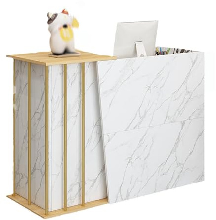 Empfangstheke Premium Empfangstresen Klein,Ladentheke mit Großem Stauraum,Verkaufstheke mit Regalen und Schubladen,Rezeption,Laden-Theke,Empfangsr(Marble Color,140x40x90cm)