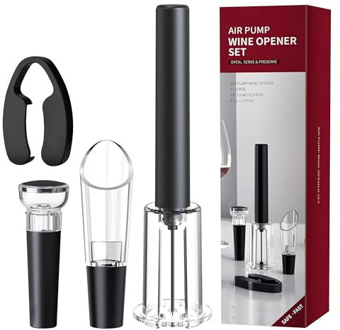 Zssxysm 4 Pièces Set de Tire Bouchon Pompe à Air, Ouvre Bouteille à Pression d'air avec Coupe-Capsule, Bouchon Bouteille & Verseur, Cadeaux pour les Amateurs de Vin, Maison, Restaurant, Fête