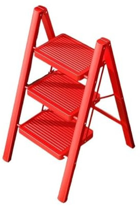 Cenz-888 Escabeau Échelle Rouge à 3 marches, Tabouret léger et Pliable en Acier au Carbone, marchepied Large antidérapant for décoration, électricien, ménage pour Maison intérieure
