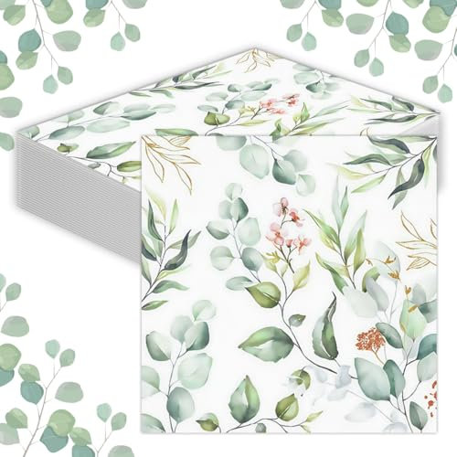 Lucktao 40 Stück Servietten Eukalyptus Grün,Eukalyptus Servietten,Einweg Papierserviette,Servietten Konfirmation,Salbeigrün Servietten Hochzeit 33x33cm,Gartenparty Napkins Servierten Vintage