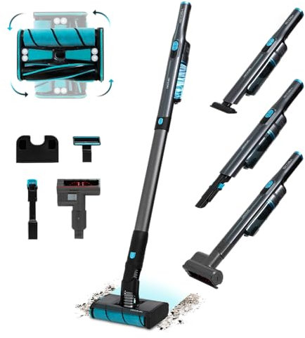 Cecotec Aspiradora Escoba sin Cable Ligera Scoba 2100 Twice MAX Essential. 210W y 20 kPa, Motor Digital Brusless, Autonomía 45mins, Cabezal Motorizado Omnidireccional con Doble Cepillo, 3 Accesorios