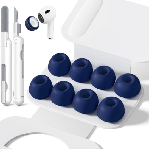 Inesore Replacement Ear Tips for AirPods Pro 1/2, Blue-2 | with Hole for Noise Reduction, Silicone Earplugs for AirPods Pro with Cleaning Set & Portable Storage Box, XS/S/M/L