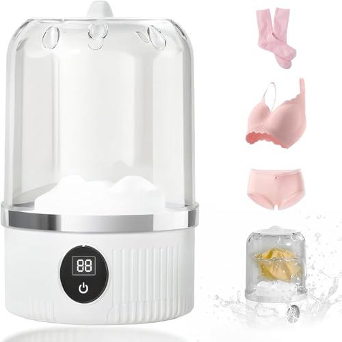 Mini machine à laver automatique portable, rechargeable, mini machine à laver à ultrasons pour sous-vêtements, linge de voyage compact pour appartement, dortoir, camping-car, camping, blanc