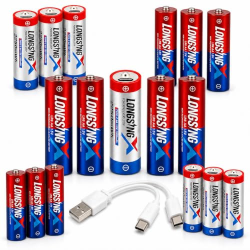 Baterías recargables AA USB-C, celdas de iones de litio de 1,5 V con puerto tipo C, incluye 1 batería recargable y 4 pilas alcalinas AA de respaldo