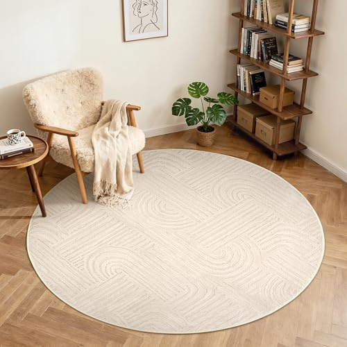 BEIMO Beige Runder Teppich, Waschbar & rutschfest, Ø120 cm