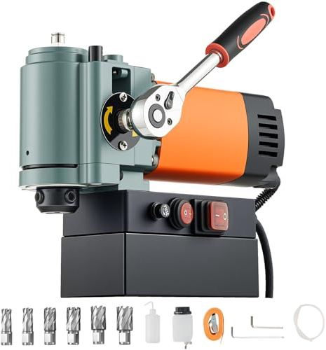 VEVOR Perceuse Magnétique à Profil Bas 1300 W, Perceuse à Colonne Portable, Force 10000 N, Vitesse 650 tr/min, Diamètre d'Alésage de 35 mm, avec Tige Weldon, pour Surfaces Métalliques, Rénovation