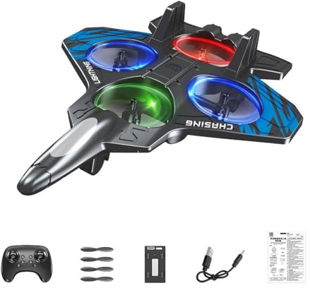 Harilla Remote Control Airplane Fighter Jet Model 6 Channels Gifts for Boys Girls Recahrgeable Anti Falling RC Plane for Kids Adults, blue single battery