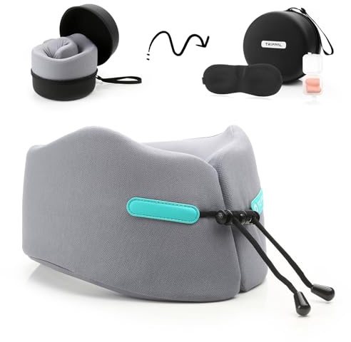 Joscoal Nackenkissen Flugzeug Reisekissen Memory Foam Erwachsene Nackenhörnchen Reise Verstellbares Auto-Kopfstütze Kinnstütz Memory Foam Stützfunktion mit Augenmasken, Ohrstöpseln und Luxustasche