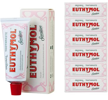 Euthymol Sensitive Toothpaste 75ml x 6,Fluoride Toothpaste for Sensitive Teeth, Plaque Removal, Cavity Protection, Antibacterial, Gluten-Free, Thymol & Menthol, Freshens Breath,Gentle Dental Care