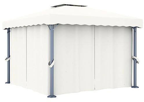 HaoChrymec Pavillon mit Vorhang 3x3 m, Doppeldach aus Polyester, UV-beständig, Garten Pavillons, Zelt Pavillon, Camping Pavillons, Grillpavillon Winterfest, Cremeweiß