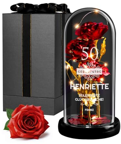 Maverton Rosa Stabilizzata con LED Personalizzata | Regalo Donna Compleanno Elegante, Rosa Eterna in Cupola di Vetro, Idee Regalo Donna, Dimensioni 21 cm x 11 cm