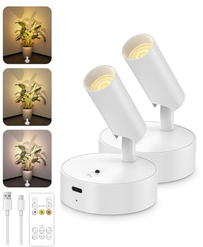 GOODEA Battery Operated Spot Light Indoor with Remote, Up to 30 Days, 3 CCT | 360° Rotable, Dimmable Rechargeable Picture Light for Wall, Tree Spotlight Indoor, Uplighting Stick on Wall for Plant Artwork