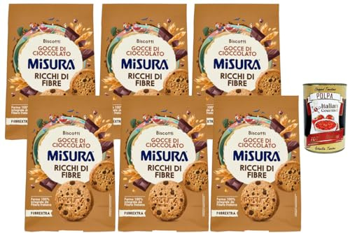 Italian Gourmet - Fibrextra, Vollkornkekse mit Schokotropfen – 6 x 290 g (1740 g), Ballaststoffreich Fibrextra, Italienische Cookies, Knusprige Kekse für Frühstück & Snack + Italian Gourmet Polpa