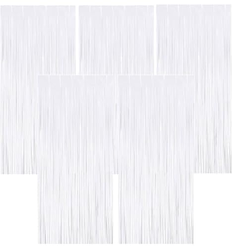 Torytoe Lametta Vorhang Weiß, 5 Stück Glitzervorhang Geburtstag 1x2M Folie Vorhänge Glitzer Tinsel Curtains Folienfransen Vorhang für Geburtstage Festivals Hochzeit Party Bühnendekor