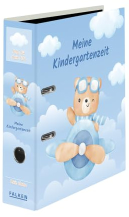 FALKEN Kindergarten-Ordner 8 cm breit DIN A4 Motiv Teddy | Made in Germany mit Einstecktasche Kinderordner Kita Kind Portfolio