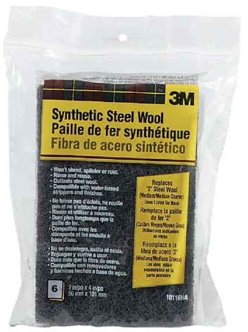 3M 50.8 x 101mm Synthetic Medium Steel Wool - (Pack of 1) | Use Wet Or Dry, Compatible With Water-Based Strippers & Finishes, Will Not Shred, Splinter Or Rust, Rinse and Reuse (10116NA)