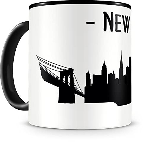Samunshi® New York Skyline Tasse à café Noir H 95 mm D 82 mm