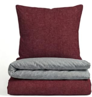 biberna Premium-Melange-Flanell Bettwäsche 200x200 cm rot – Biber 3-teilig | 100% Baumwolle, wärmend & weich | Kissenbezug 80x80 cm | Paspel & Reißverschluss | Winter-Bettwäsche Uni | Modell 0840500