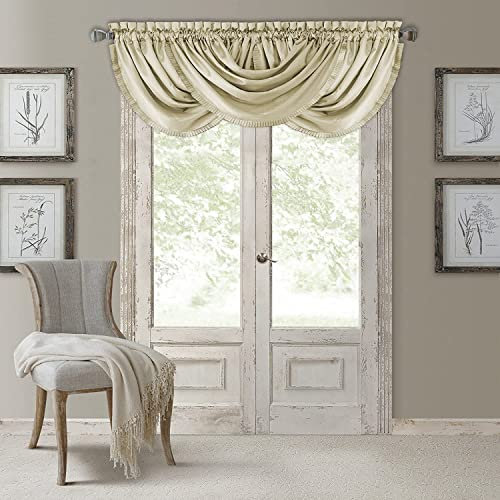 Elrene Home Fashions Versailles Cantonnière plissée en Imitation Soie avec Passe-Tringle 132,1 x 91,4 cm (1, Ivoire)