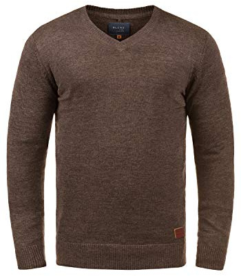 Blend BHLasse Herren Strickpullover Feinstrick Pullover mit V-Ausschnitt Baumwollmischung Regular fit, Größe:M, Farbe:Mocca Mix (70816)
