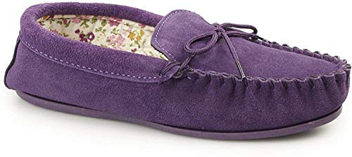 Mokkers LILY Ladies Suede Moccasin Slippers Purple UK 3
