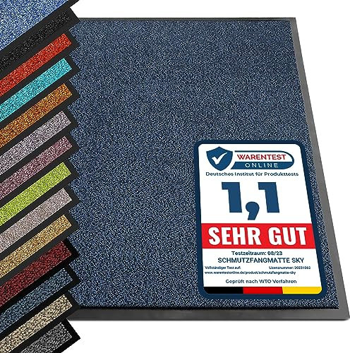 etm® Schmutzfangmatte - Note 1,6: Sieger Preis-Leistung - Fußmatte in vielen Größen - Türmatte Fußabstreifer für Haustür innen und außen (Blau-Schwarz, 90x150 cm)