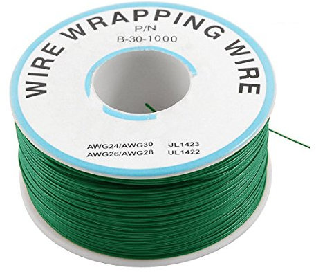Saim Breadboard P/N B-30-1000 30AWG Tin Plated Copper Wire-wrapping Wire Gauge Solid Core Cable for Reworking PCBs 200M Green