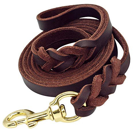 Beirui Hundeleine, geflochten, Leder, 1,8 m, robust, Braun