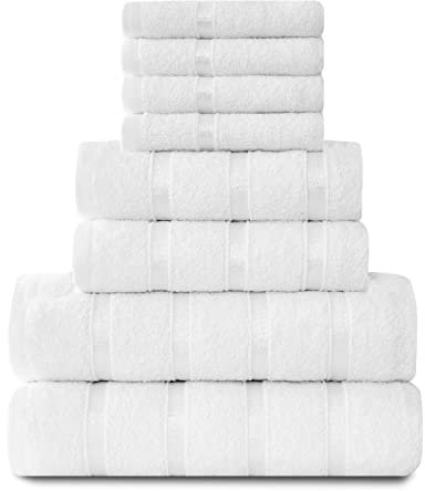 Luxuriöse ägyptische 100% Baumwolle 8 Stück Handtuch Bale Set Gesicht Hand Bad Badezimmer Weiß NEU