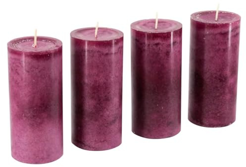 Trendkerzen - Adventskerzen/Stumpenkerzen/Kerzen Weihnachten (Erika, Groß & Schlank: Höhe 13cm / Ø 6cm - 4 Stück)