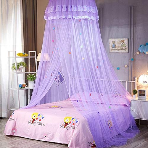 SADA72 Betthimmel Betthimmel Moskitonetz für Bett, Spitzen-Kuppelnetz Bettwäsche mit eleganter Rüschenspitze für Mädchen und Baby (lila)