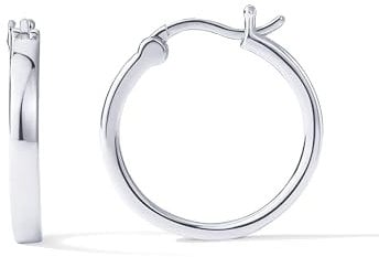 PAVOI 14K White Gold Plated 925 Sterling Silver Post Lightweight Hoops | White Gold Hoop Earrings for Women 20 Millimiters