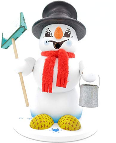 Kuhnert - Erzgebirgische Holzkunst Räuchermann Räucherfigur Schneemann 19cm - Schneeschieber