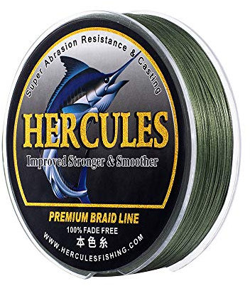 HERCULES Farbechte Geflochtene Angelschnur, 1000m PE Geflochtene Schnüre, 8 Stränge Multifile Angelschnur, 40lb Test für Salzwasser und Süßwasser, Grün, 40lb, 1000m
