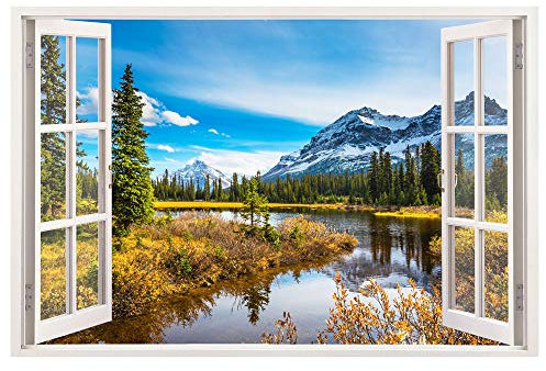 Advertising & Displays Werbecenter Berlin GmbH Leinwandbild mit Fensterblick – Berge 120 x 80 cm - Keilrahmen mit Druck