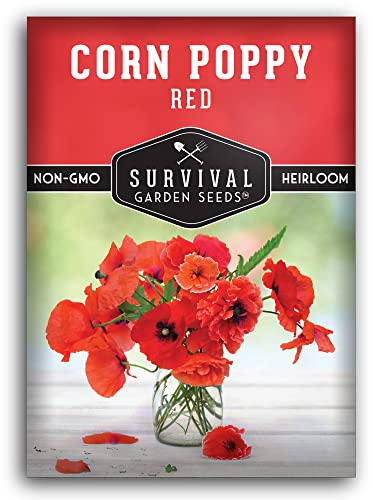 Survival Garden Seeds Red Corn Poppy (Papaver Rhoas) | 1 Pack with Wildflower Seeds & Planting Instructions | Grow Flanders (American Legion) Poppies in Your Home Flower Garden - Non-GMO Heirloom