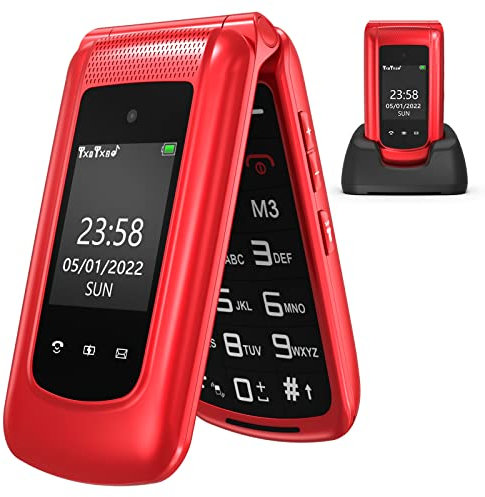 CHAKEYAKE Seniorenhandy ohne Vertrag, Klapphandy Mobiltelefon mit Großen Tasten, GSM Handy für Senioren mit 2.4''+1.7 ''Zoll Farbdisplay, Ladestation,SOS Notruftaste, Taschenlampe (Rot)