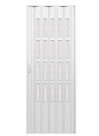 Puerta de fuelle de interior en kit con cristales de PVC blanco, 82 x 220 cm, modelo Sonia