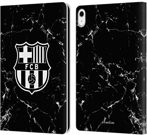 Head Case Designs Offizielle FC Barcelona Marmor Schwarz Wappen Muster Leder Brieftaschen Handyhülle Hülle Huelle kompatibel mit Apple iPad 10.9 (2022)