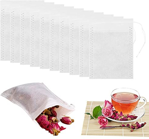 Pagezol 100Pcs Reusable White Cotton Muslin Tea Infuser Bags, 7x9 cm, Drawstring Seal, For Loose Tea and Coffee