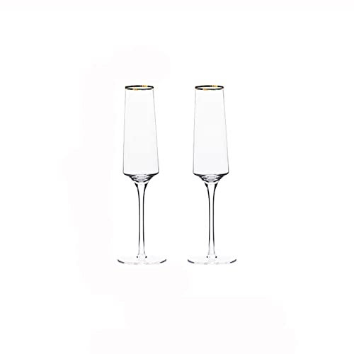 SISWIM Flûtes à Champagne 230 ML de Verres à Champagne bordés d'or Home Premium Goblet Set Flûtes à Champagne en Verre de Cristal for Mariage, Anniversaire, Noël 2 Pcs Coupes à Champagne