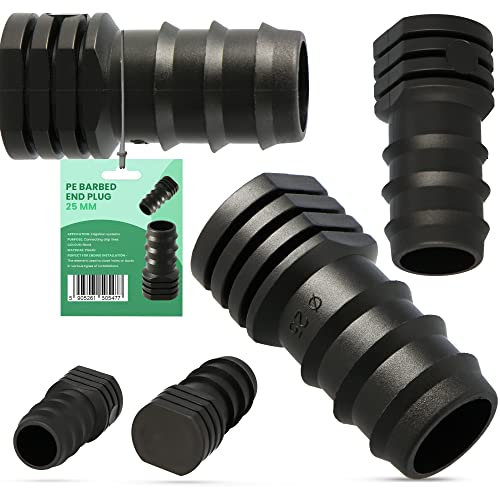Embout de tuyau en polyéthylène - 25 mm - Connecteur d'irrigation de jardin - Bouchon pour tuyau d'arrosage goutte à goutte - Tuyau perlé - Connecteur de tuyau d'eau - Système de raccordement