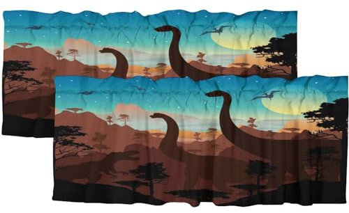 COALHO Isolierte kurze Vorhänge, Motiv: Dinosaurier, niedliche Dino-Silhouette, Sternbild, Dschungeltier für Wohnzimmer, Schlafzimmer, Badezimmer, 138 x 46 cm (L x B x H), 2 Stück