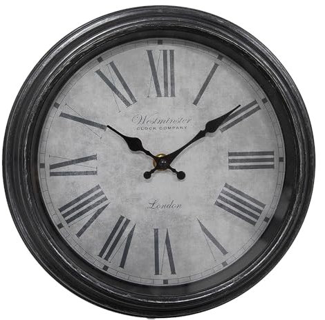 HAES DECO - Wanduhr Ø 25x4 cm Schwarz Grau Kunststoff Glas Westminster Clock Company London Wanduhr