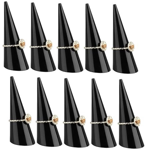 10er Set Acryl Ringhalter [schwarz] für einzelne Fingerringe, 68x25mm - Schmuckorganizer für stilvolle Aufbewahrung, Präsentationsständer für Ringe, Ausstellungsständer für Juwelier Verkaufsvitrine