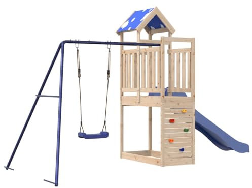 vidaXL Spielturm, Klettergerüst mit Schaukel Kletterwand Rutsche, Kinder Kletterturm Spiel-Zubehör für Garten, Holz Spielplatz Spielhaus, Massivholz Kiefer