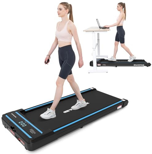 GEARSTONE Cinta de Correr,Cinta de Andar Eléctrica para el Hogar Debajo del Escritorio, con Mando a Distancia y Pantalla LCD, 1-6KM/H,Walking Pad Compacta para casa y Oficina (Blue)
